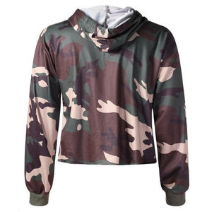 Top corto de algodón de alta calidad para mujer, sudaderas con capucha, diseño estampado de camuflaje, transpirable, de talla grande, temporada de invierno, venta al por mayor - Product Image 2