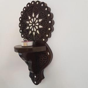 Bougeoir en bois à six colonnes, idéal pour la décoration intérieure, centre de table et éclairage festif, fabriqué à la main en Inde - Product Image 5