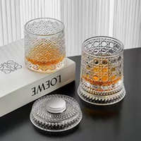 Verre à whisky rotatif 360° de luxe en cristal gravé de diamants, gobelet haut de gamme taillé à la main avec base pivotante