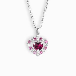 Collier pendentif double cœur en grenat rhodolite pour femme, en argent sterling 925, pierre de naissance de janvier, Adoration - Product Image 1