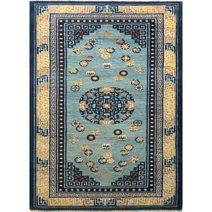 Alfombra de Lana Anudada a Mano Pechino Azul para el Hogar, Paem-413, Alfombra Rectangular con Medallón para Entrada, Pasillo, Habitación Juvenil - Product Image 1