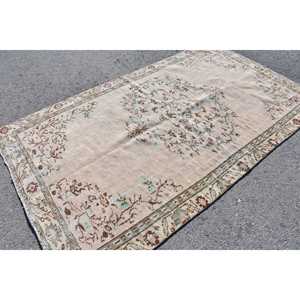 Turkish Rug, 5x8.6 ft Vintage Rug, <b>Brown</b> Green Persian <b>Wool</b> Rug - Product Image 2