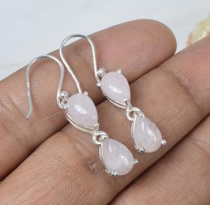 Piedra preciosa de Plata de Ley 925 hecha a mano, piedra natal de octubre, gota de cuarzo rosa Natural, regalo de joyería de fiesta perfecto para ella - Product Image 2