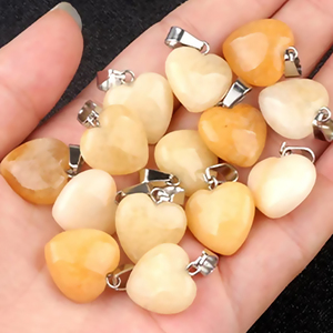 High Quality Agate Gemstone Pendant Yellow Jade Gemstone <b>Heart</b> Classic Style Unisex Gold Plated Copper Jewelry Women - Product Image 1