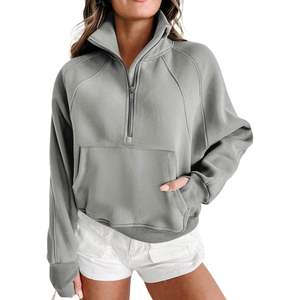 Fashionable <b>Women</b> Half Zip Sweatshirt French Terry <b>Fleece</b> Mock Neck Quarter Zip Hoodie With Front Pocket Casual <b>Top</b> 2026 - Product Image 3