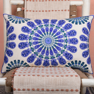 Autumn 2022 New Collection Blue Embroidery Cotton <b>Pillow</b> Cover 16x24 Inch Mandala Design <b>Decorative</b> <b>Pillows</b> for Home Use - Product Image 1