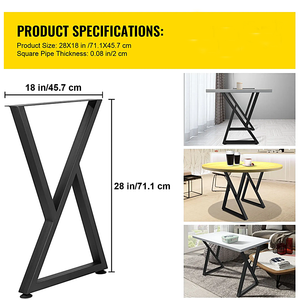 Patas de Escritorio de 28x18 Pulgadas, Capacidad de Carga de 1000 Libras, Juego de 2 Patas de Mesa Metálicas en Forma de X, Piezas de Muebles Resistentes con Recubrimiento en Polvo EDPTBL001 - Product Image 5