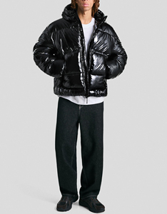 Dernière conception personnalisée Logo brillant à capuche hommes doudoune 100% Polyamide léger coupe-vent hiver extérieur bulle veste - Product Image 3