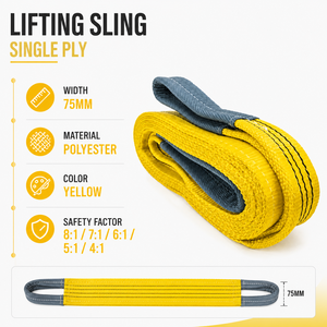 Eslinga de elevación plana ajustable Provina WS-020 de 3 toneladas y 4 mm, de 2 capas, con certificación CE, de poliéster amarillo suave de alta resistencia, tipo ojo a ojo - Product Image 4