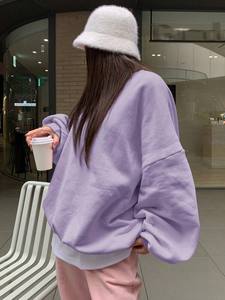 Lavender Oversized <b>Sweatshirt</b> Women Drop Shoulder Pullover <b>Long</b> Sleeve Cotton Fleece Loose Fit Streetwear Casual Winter Wear - Product Image 4