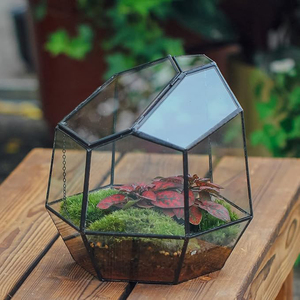 ของตกแต่งโต๊ะขนาดเล็กสไตล์วินเทจแก้วใสเคลือบสีดำสำหรับตกแต่งสวนขวดน้ำมอสแอร์ - Product Image 1