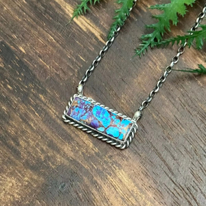 สร้อยคอเงินสเตอร์ลิงทำด้วยมือสีเทอร์ควอยซ์สีม่วง - Product Image 1