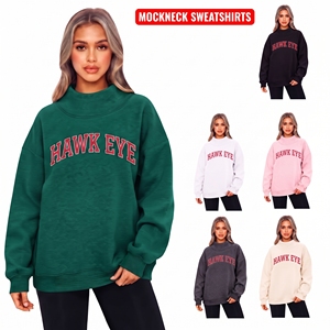 Sudadera de Forro Polar para Mujer, de Cuello Alto y Hombros Caídos, con Diseño de Parche Bordado, Color Sólido, Estilo Holgado, Personalizada, ¡Gran Venta! - Product Image 1