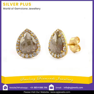 Boucles d'oreilles en or massif 18 carats véritable sel et poivre diamant Bijoux de mode Boucles d'oreilles en or diamant Bijoux productibles en 10K/14K - Product Image 2