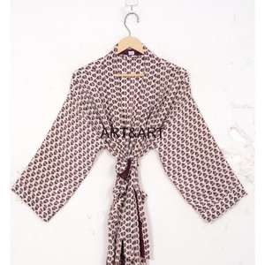 เสื้อคลุมโบฮีเมียนวินเทจของผู้หญิงสำหรับฤดูร้อน/ฤดูใบไม้ผลิเสื้อคลุมผ้าไหมอินเดียรีไซเคิลชุดคลุมคลอด2กระเป๋าด้านหน้าชุดกิโมโนชายหาด - Product Image 4