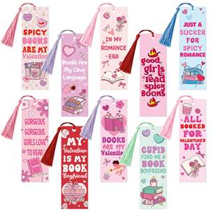 10 marque-pages Saint-Valentin avec pompon, cadeau pour lecteur, marque-pages en forme <span class=keywords><strong>de</strong></span> cœurs pour femmes, marque-pages en papier romantique - Product Image 2