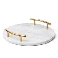 Plateau rectangulaire en marbre et quartz pour la décoration de la maison avec des poignées dorées, plateau en cristal rose, produit de haute qualité