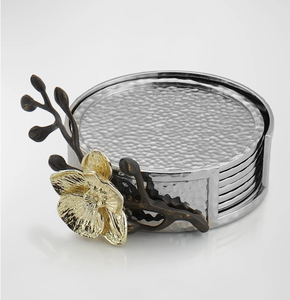 Juego de 6 Posavasos Redondos de Madera Gold Orchid, para Bebidas Calientes y Frías, Decoración para el Hogar y Bar - Product Image 1