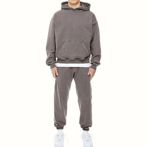 Chándal transpirable de lana de poliéster 100% de alta calidad, chándal ajustado de lavado ácido Vintage, ropa informal con capucha Lisa para hombre - Product Image 5