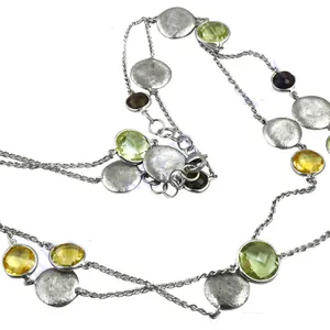 Collier bohème plaqué argent avec perles et pierres de cristal, pendentif rond, bijoux de mode pour femmes - Product Image 2