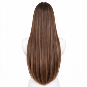 Brown Blonde Straight <b>Human</b> <b>Hair</b> <b>Wig</b> Lace Front Long Hairpiece <b>Glueless</b> Daily Wear Cosplay - Product Image 3