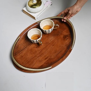 Bandeja para servir de madera de nogal de alta calidad, mango de Metal, ecológica, moderna para el hogar, bandeja de almacenamiento de frutas de madera, bandeja de madera de Acacia - Product Image 3