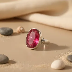 Silver <b>Ruby</b> Vintage Cocktail <b>Ring</b> Gemstone <b>Rings</b> Oval Cut Bezel Setting Classic Statement Jewelry <b>for</b> <b>Women</b> Everyday Wear - Product Image 1