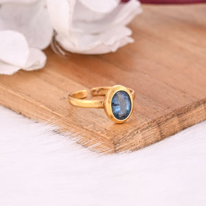 แหวนเงินแท้ kyanite อัญมณี kyanite 925เงินแท้สีเหลืองชุบทองปรับได้ของขวัญดีไซน์เนอร์สำหรับผู้หญิงสำหรับเธอ - Product Image 5