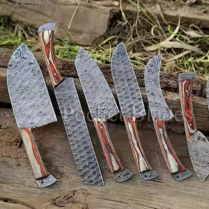 Juego de cuchillos de Chef de acero de Damasco de 7 piezas con mango de madera, cuchillos de cocina en restaurante profesionales para uso doméstico, 10 Uds. - Product Image 1