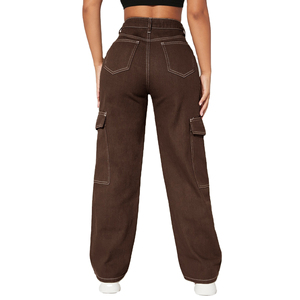 กางเกงยีนส์เอวสูงทรงหลวมสำหรับผู้หญิง แฟชั่นฤดูหนาว มีกระเป๋า กางเกงยีนส์เดนิม บริการ OEM กางเกงยีนส์คาร์โก้สำหรับผู้หญิง - Product Image 2