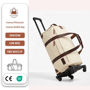 Custom <strong>Large</strong> Ovenight <strong>Holdall</strong> Zip Leather Trim Duffle Weekender Bags Eco Heavy Duty Canvas Suit Duffel Travel Bag With <strong>Wheel</strong> - Product Image 1