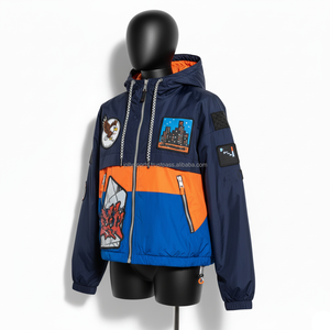 Chaqueta cortavientos para mujer, poliéster, azul real, paneles naranjas, logotipo personalizado bordado, chaqueta cortavientos de transferencia de calor para mujer - Product Image 4