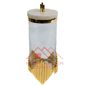 Kitchen Storage Abstract Design <b>Glass</b> Canister with Marble Lids for Home Use Wholesale Lowest Luxury Design <b>Glass</b> Sugar Canister - Product Image 2