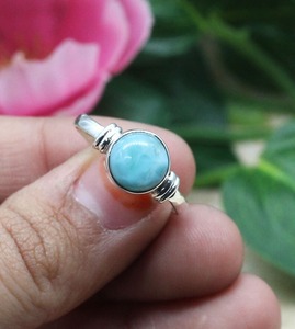 Handmade Natural Larimar Gemstone <b>Ring</b> Genuine <b>925</b> Sterling <b>Silver</b> Christian Bezel Set Certified Vintage Style for Engagement - Product Image 2