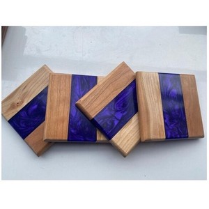 Dessous de verre carrés en bois et en résine au design unique de meilleure qualité Sous-verres pour tasses à thé avec vaisselle Décoration de cuisine Tendance - Product Image 2