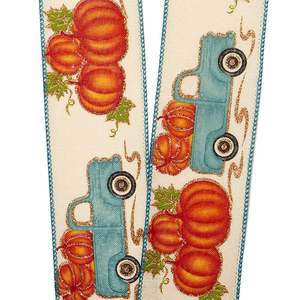 Halloween Decoration Pumpkin Delivery Truck on <b>Wired</b> <b>Ribbon</b> - Product Image 3