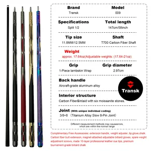 Taco de billar de fibra de carbono con unión radial, punta de 12.5mm, taco de billar de 1 o 2 piezas para snooker y billar. - Product Image 6