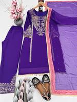 Setelan Salwar Kameez 3 Pcs Wanita, Desainer Baru, Tahan Lama, Bordir Berat, Payet, Bahan Georgette Faux Tebal, Cepat Kering