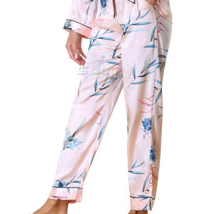 Conjunto de pijama de dos piezas para mujer con tela de satén acogedora Ajuste clásico Patrón sólido Ecológico y secado rápido - Product Image 6