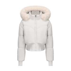Abrigos Acolchados con Capucha y Cuello de Piel, Chaqueta Acolchada de Moda, Chaquetas de Plumón de Pato Blanco para Mujer, Color Blanco de Invierno - Product Image 1
