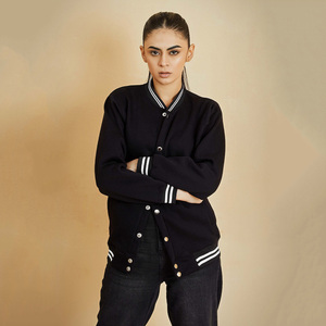 Best Quality Women's Slim Fit Breathable Bamboo Fiber <b>Fleece</b> Varsity <b>Jackets</b> with Covered Buttons Winter <b>Warm</b> - Product Image 1