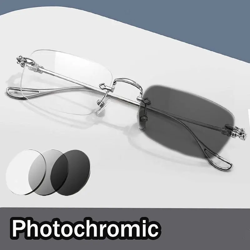 2023 mode hommes femmes lunettes transparentes lentille couleur changeante lunettes sans monture carré photochromique lunettes