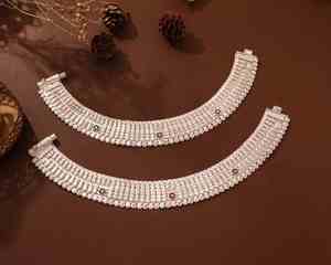 Tobilleras de estilo religioso para mujer Sitara Silver Payal Design Joyería fina para regalos - Product Image 1