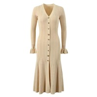 Robe longue ajustée au taille, style unique, tricot pour femmes