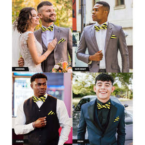 Vittorio Farina Ensemble noeud papillon et mouchoir de poche à carreaux de haute qualité en polyester/coton durable Aqua et noir Boîte élégante - Product Image 2