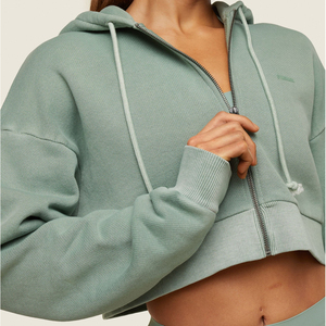 Top Trending Factory Top Quality Custom Streetwear Thick Cotton <b>Crop</b> Hooded <b>Zip</b> <b>up</b> Women Solid Color Hoodie - Product Image 6