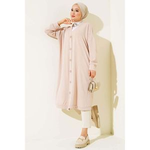 Aerobin <b>Beige</b> <b>Long</b> <b>Cardigan</b> with Buttons on the Front - Product Image 1