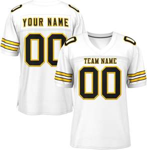 Camisetas de fútbol americano personalizadas con nombre del equipo Logo números manga rayas malla de poliéster secado rápido impresión por sublimación OEM - Product Image 2