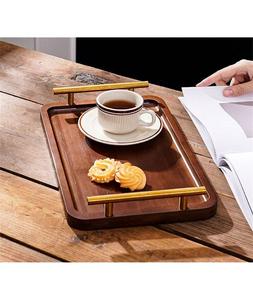 Plateau en bois pur avec poignée Exportateur Nouveau design Plateau de service en bois d'acacia fait à la main avec poignée en métal - Product Image 4