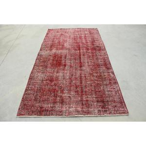 Turkish Area Rug, 4.5x8.3 ft Vintage Rug, <b>Red</b> Abstract <b>Wool</b> Rug - Product Image 1
